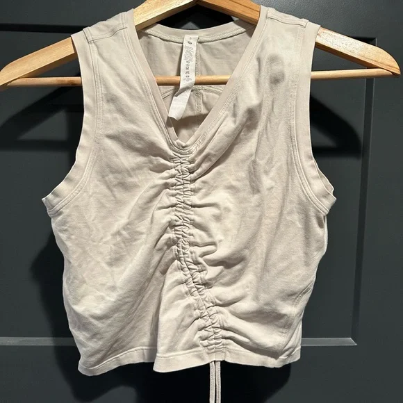Lululemon cream colored asymmetrical cinched v-neck tank - Picture 2 of 5